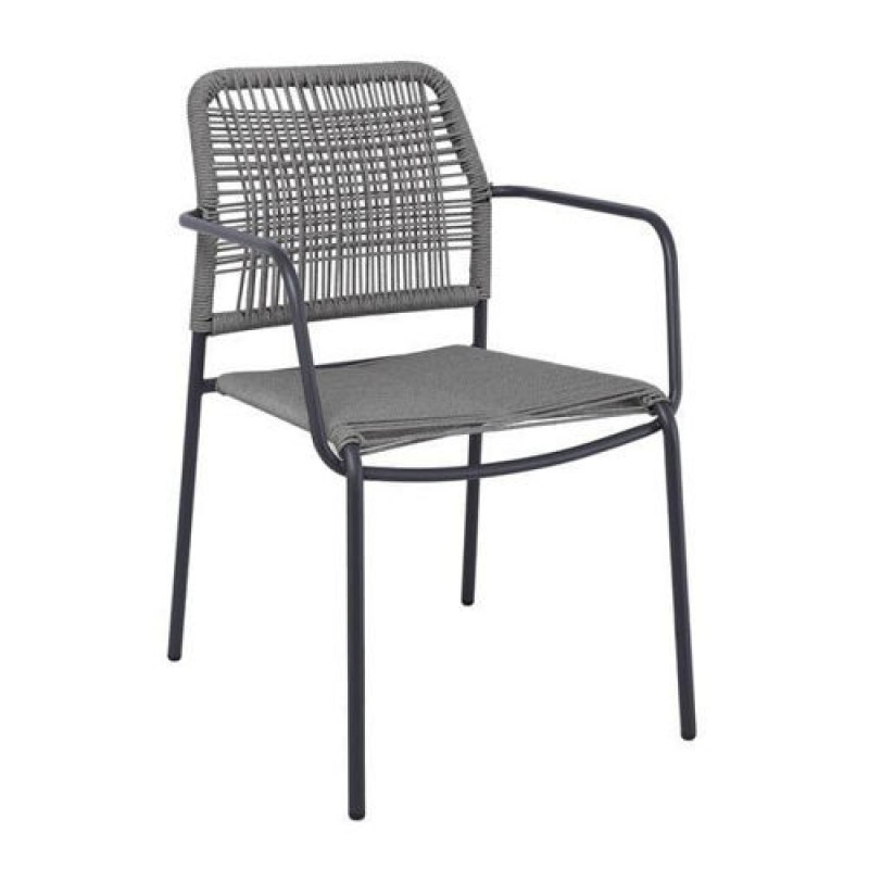 LUIGI Πολυθρόνα Βεράντας-Κήπου Μέταλλο Βαφή Ανθρακί, Rope Wicker Γκρι, Στοιβαζόμενη Κωδικός: [Ε-00026077] Ε6723,2 ΔΙΑΣΤΑΣΕΙΣ 52x61x79cm