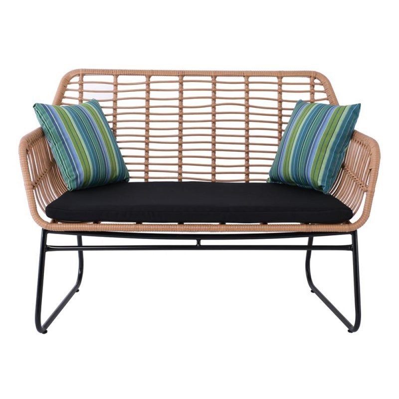 SALSA Καναπές Κήπου 2Θέσιος Μέταλλο Βαφή Μαύρο, Wicker Φυσικό, Μαξιλάρι Μαύρο Κωδικός: [Ε-00024615] Ε249,1Κ ΔΙΑΣΤΑΣΕΙΣ 120x70x86cm