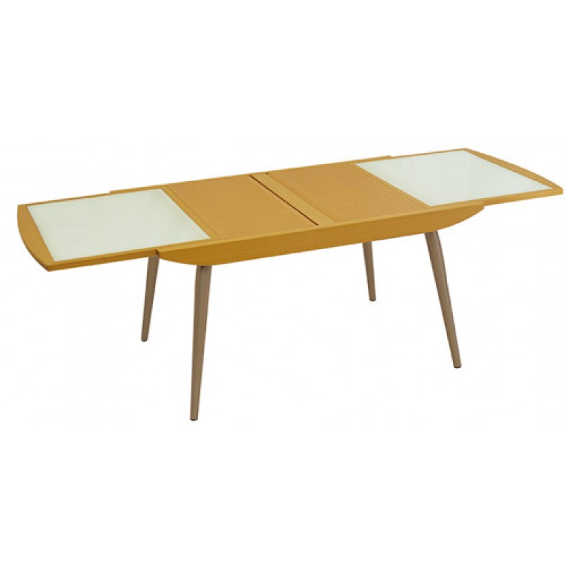 GINERVA-4 τραπέζι σατινέ με τζάμι ξύλο ΧΡΩΜΑ ΕΠΙΛΟΓΗΣ, 86x143(+33+33)xH75