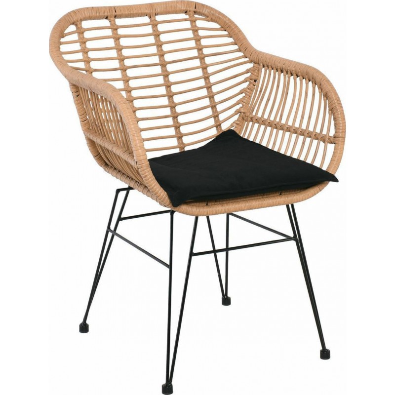 SALSA Πολυθρόνα Τραπεζαρίας Κήπου, Μέταλλο Βαφή Μαύρο, Wicker Φυσικό, Μαξιλάρι Μαύρο Κωδικός: [Ε-00019096] Ε244,Κ ΔΙΑΣΤΑΣΕΙΣ 56x61x85cm