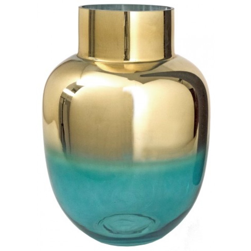 Γυάλινο βάζο πετρολ με ντεγκραντέ χρυσή επίστρωση, 20cm Κωδικός: 20883