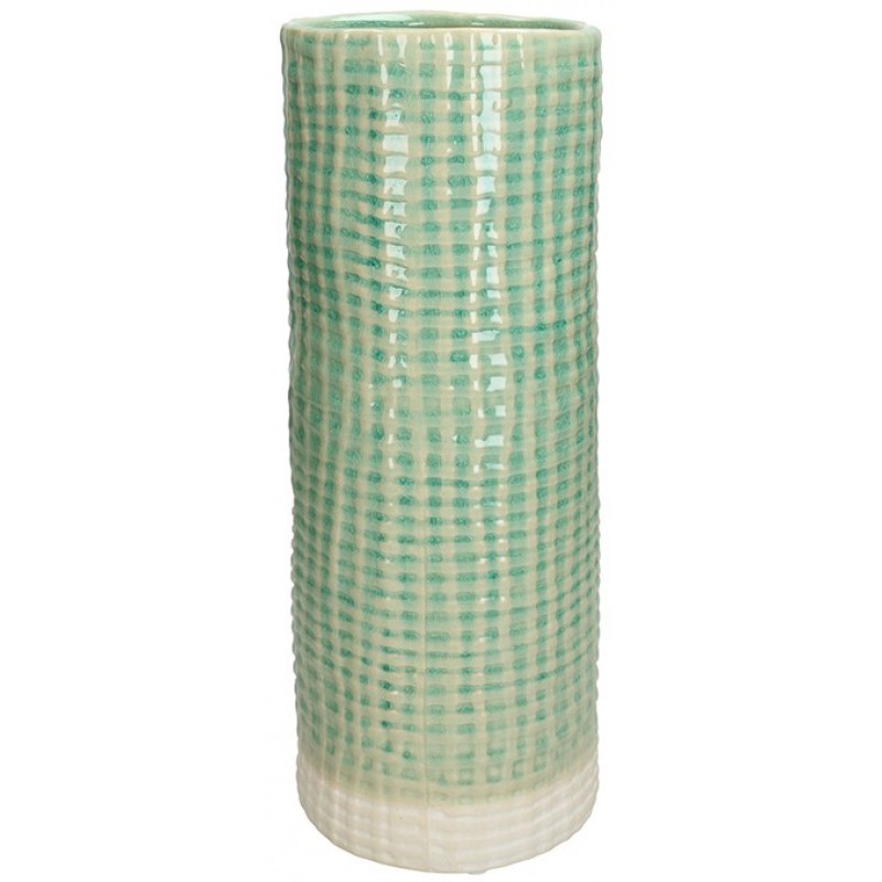 Κεραμικό βάζο καρώ σχέδιο, μέντα,36cm Κωδικός: 23613