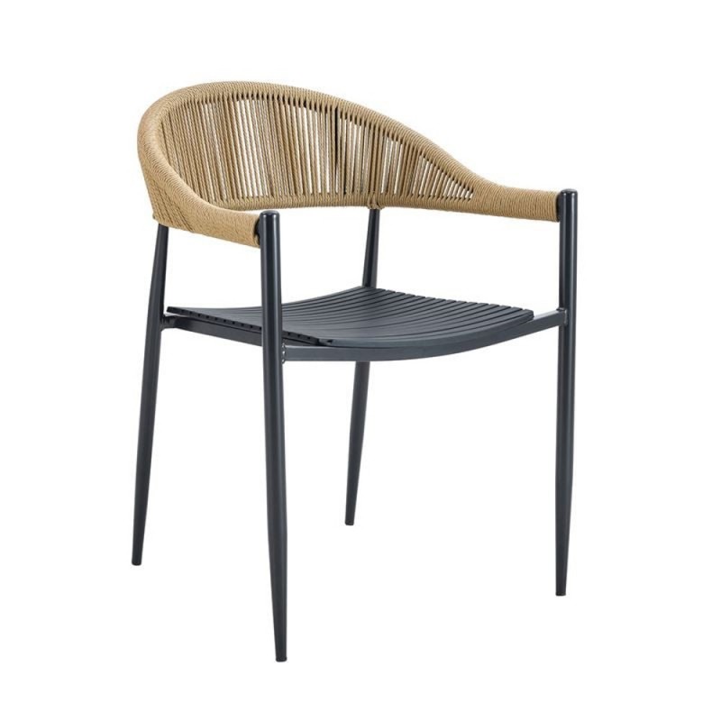 MALTA Πολυθρόνα Στοιβαζόμενη, Μέταλλο Βαφή Μαύρο, PP-UV Μαύρο, Rope Wicker Φυσικό Κωδικός: [Ε-00025973] Ε6722,2 ΔΙΑΣΤΑΣΕΙΣ 57x57x76cm