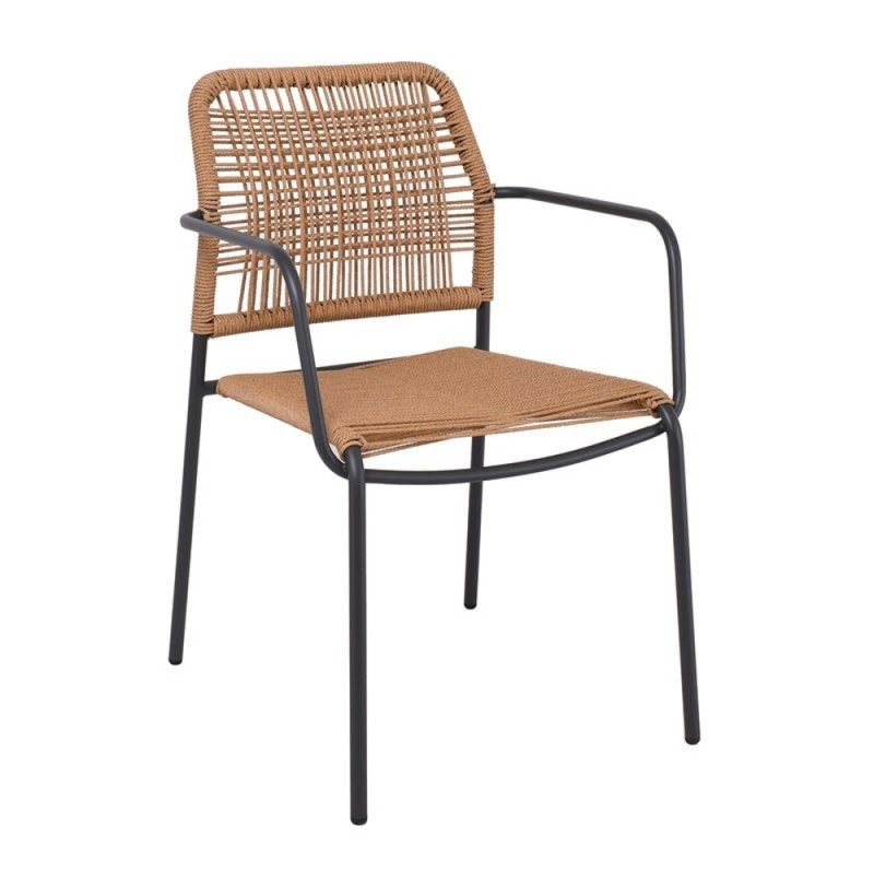 LUIGI Πολυθρόνα Βεράντας-Κήπου Μέταλλο Βαφή Ανθρακί, Rope Wicker Φυσικό, Στοιβαζόμενη Κωδικός: [Ε-00026076] Ε6723,1 ΔΙΑΣΤΑΣΕΙΣ 54x56x80cm