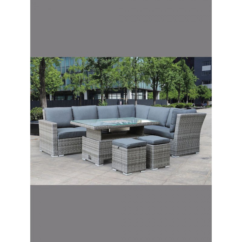 BOOZER Set Σαλόνι-Τραπεζαρ.ALU Τραπέζι ανυψούμενο+2τ 3θ Γωνία +2τ Σκαμπό, Γκρι - Ανθρακί Κωδικός: [Ε-00024390] Ε6621