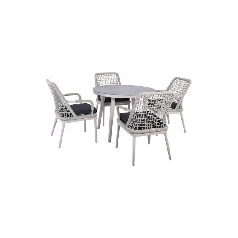 CENTRAL Set Τραπεζαρία Κήπου ALU & Rope Grey-Μαξιλ.Ανθρακί: Τραπέζι Φ100cm + 4 Πολυθρόνες Κωδικός: [Ε-00023991] Ε6841