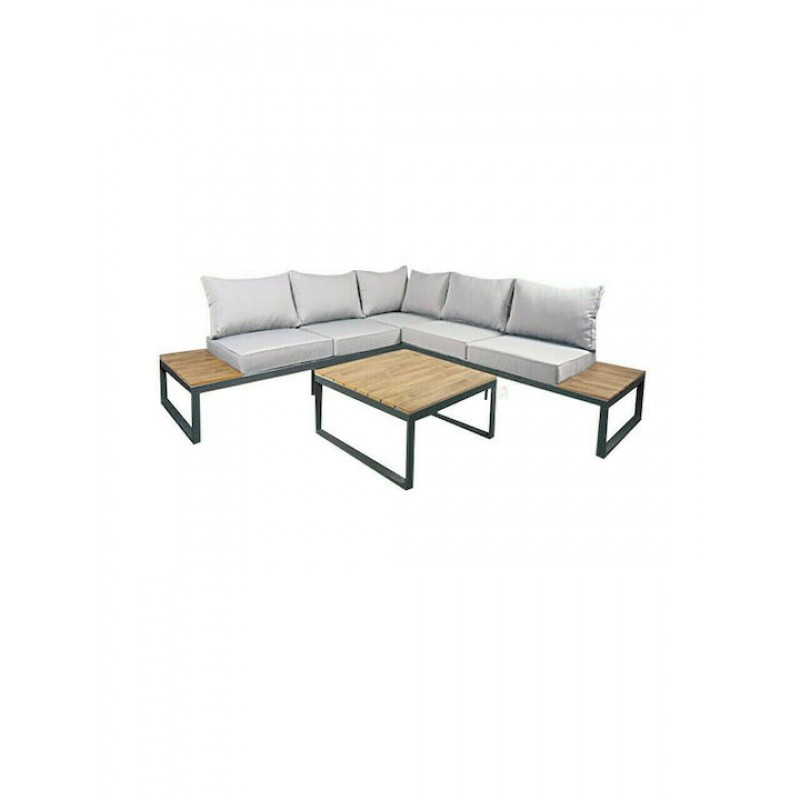 MEXICO Set Σαλόνι Κήπου Καναπές Γωνία + Τραπεζάκι Alu Ανθρακί, Μαξιλάρια Γκρι Κωδικός: [Ε-00023045] Ε6867,2