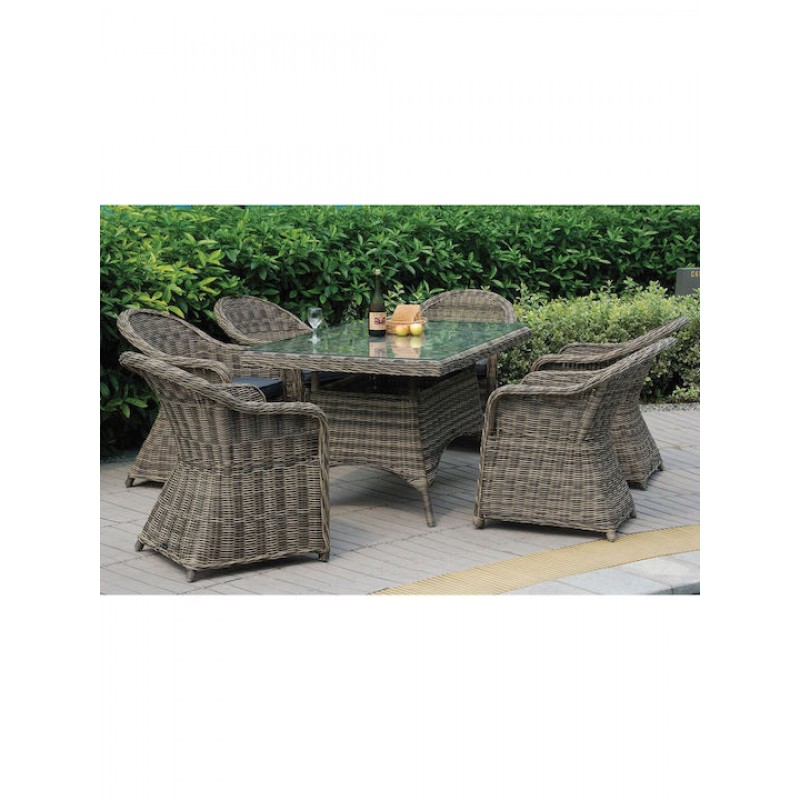 MONTANA Set Τραπεζαρία Κήπου:6 Πολυθρόνες+Τραπέζι, Αλουμίνιο- Wicker Grey Brown με Μαξιλάρια Κωδικός: [Ε-00024671] Ε6554S