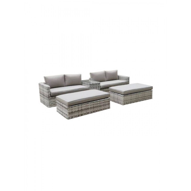 ASCOT Set Wicker Alu, Καναπές 4Θέσιος+2 σκαμπό+Τραπεζάκι, Wicker Grey White, Μαξιλ.Μπεζ Κωδικός: [Ε-00024694] Ε6810