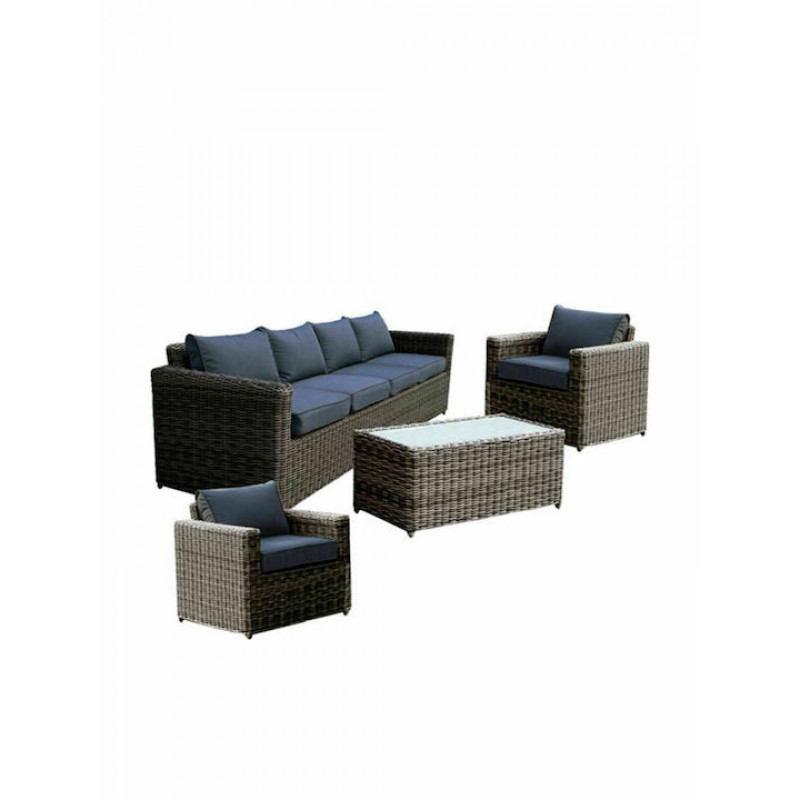 ARIZONA Set Σαλόνι Κήπου ALU: 4Θέσιος +2 Πολυθρόνες +Τραπέζι Wicker Grey Brown- Μαξ.Ανθρακί Κωδικός: [Ε-00017352] Ε6734,04