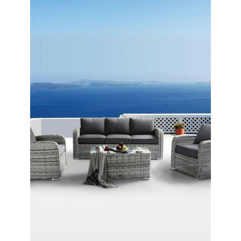 BELMAR Living Set Σαλόνι Κήπου ALU:3Θέσ+2 Πολυθρόνες+Τραπέζι Wicker GreyWhite, Μαξ.Γκρι Σκ. Κωδικός: [Ε-00023953] Ε6868