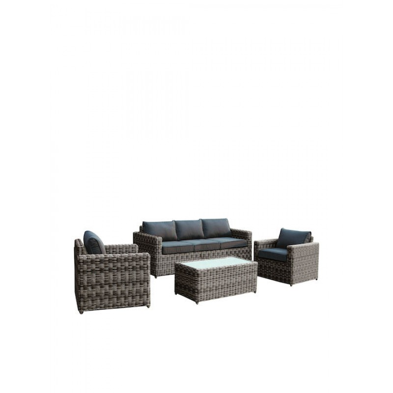 ARIZONA Set Σαλόνι Κήπου ALU: 3Θέσιος +2 Πολυθρόνες +Τραπέζι Wicker Grey Brown- Μαξ.Ανθρακί Κωδικός: [Ε-00013290] Ε6734,0