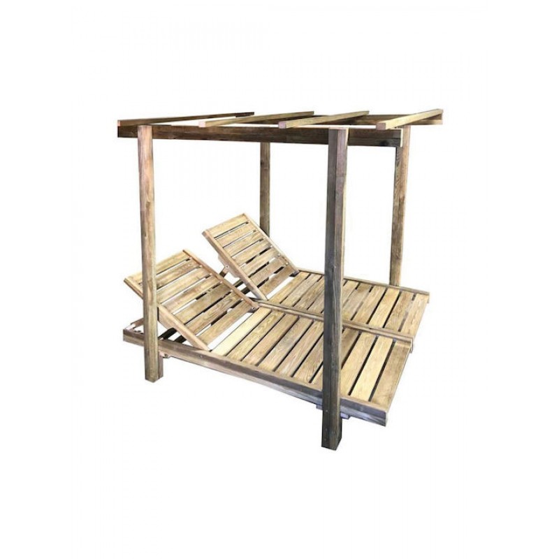 LUGANO DOUBLE Set Ξαπλώστρες Εμποτισμού Φυσικό Pine, με Σκελετό για Σκέπαστρο. Κωδικός: [Ε-00024377] Ε227