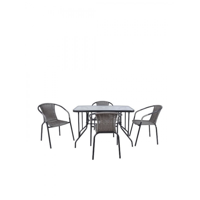 BALENO Set Τραπεζαρία Κήπου: Τραπέζι + 4 Πολυθρόνες Μέταλλο Ανθρακί - Wicker Mixed Grey Κωδικός: [Ε-00018326] Ε240,4