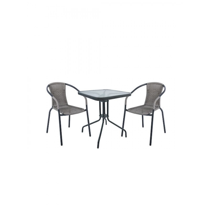 BALENO Set Κήπου - Βεράντας: Τραπέζι + 2 Πολυθρόνες Μέταλλο Ανθρακί, Wicker Mixed Grey Κωδικός: [Ε-00022560] Ε240,10