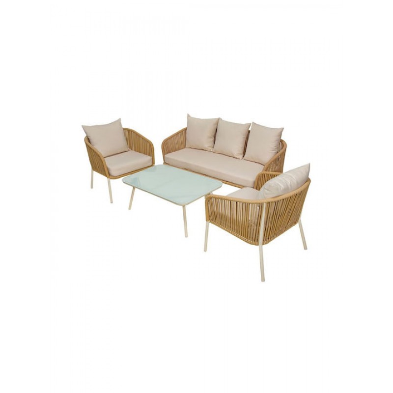 SALSA Rope Set Σαλόνι Κήπου ALU, Απόχρωση Μπεζ-Εκρού: Τραπέζι+2 Θέσιος+2 Πολυθρόνες Κωδικός: [Ε-00025016] Ε256,2
