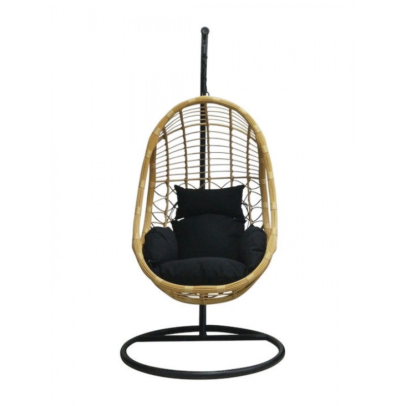 SALSA Κρεμαστή Πολυθρόνα, Wicker Φυσικό, Μέταλλο Βαφή Μαύρο, Μαξιλάρι Μαύρο Κωδικός: [Ε-00020408] Ε6768,1
