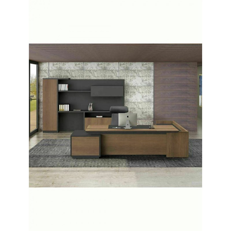 PROLINE Γραφείο Δεξιά Γωνία Απόχρωση Καρυδί Δρυς - Μαύρο  Κωδικός: [Ε-00020856] ΕΟ964,R